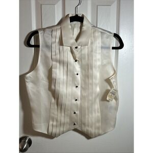 Vintage Burberry's 100% Silk Sleeveless Button Down Shirt Womens 8 NWT